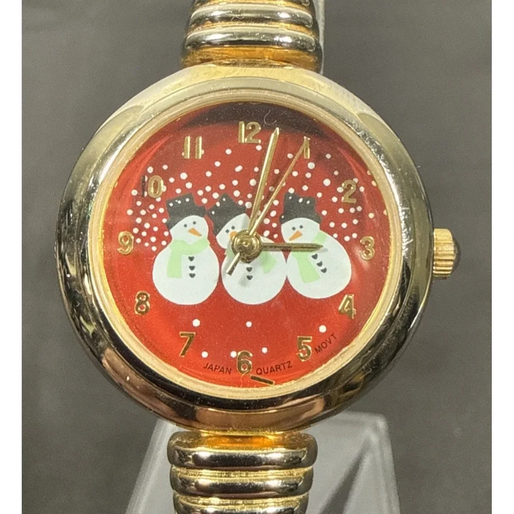 Unbranded Bangle Watch Women OS Red Gold Snowman Holiday Festive Japan Quartz